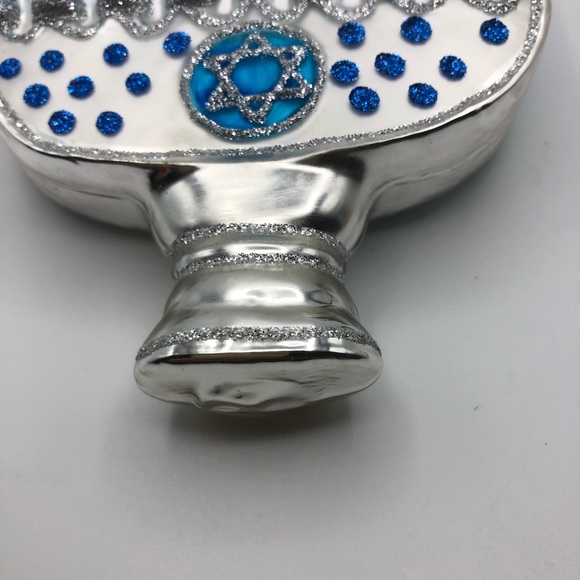 NWOT Noble Blue and Silver Hanukkah Lights Menorah Glass Ornament, 5", - Picture 5 of 12